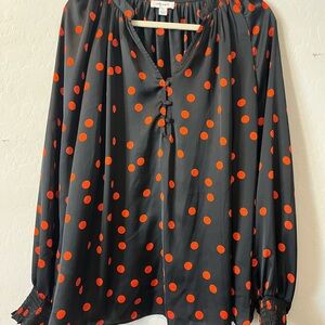 Chic Black Blouse with Red Polka Dots